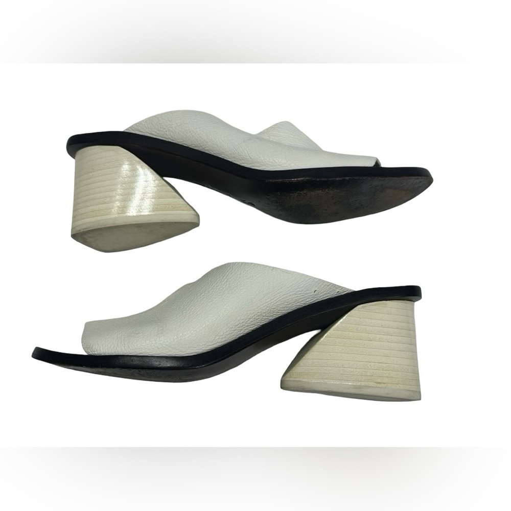 Mercedes Castillo Izar High Block Heel Ivory Leather Slides Sandals Women Sz 7 - Picture 12 of 14